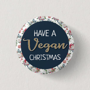 Badge Rond 2,50 Cm Végétal de Noël rétro bleu et or vinifié floral