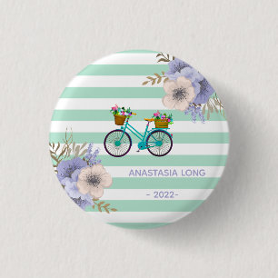 Badge Rond 2,50 Cm Vélos Fleurs Bleues Modernes