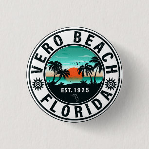Badge Rond 2,50 Cm Vero Beach Floride Palm Tree Retro Sunset 60s