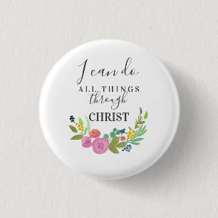 Badge Rond 2,50 Cm Vers de la Bible Florale moderne Philippiens 4:13