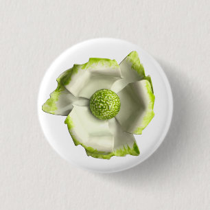 Badge Rond 2,50 Cm Vert Blanc MOD Fleur Floral Printemps Mariage