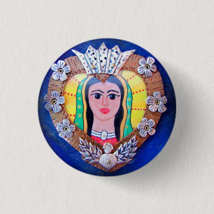 Badge Rond 2,50 Cm Vierge de Guadalupe bouton Coeur