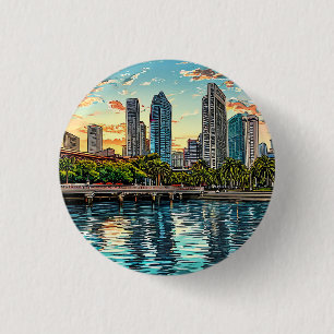 Badge Rond 2,50 Cm Ville moderne de Singapour