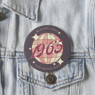 Badge Rond 2,50 Cm Vintage 1965 60e anniversaire rétro violet
