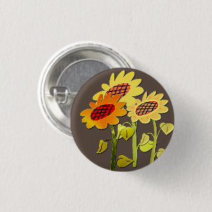 Badge Rond 2,50 Cm Vintage Happy SunFlowers Motif bronze