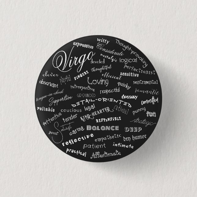 Badge Rond 2,50 Cm Virgo Zodiac Traits Star Constellation Texte (Devant)