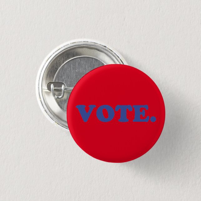 Badge Rond 2,50 Cm "Voter" lettres bleues - arrière - plan rouge (Devant & derrière)
