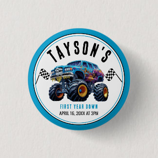 Badge Rond 2,50 Cm Vroom Zoom Monster Camion Boom | 1ère fête d'anniv
