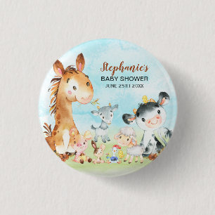Badge Rond 2,50 Cm Watercolor Farm Animals Baby Shower
