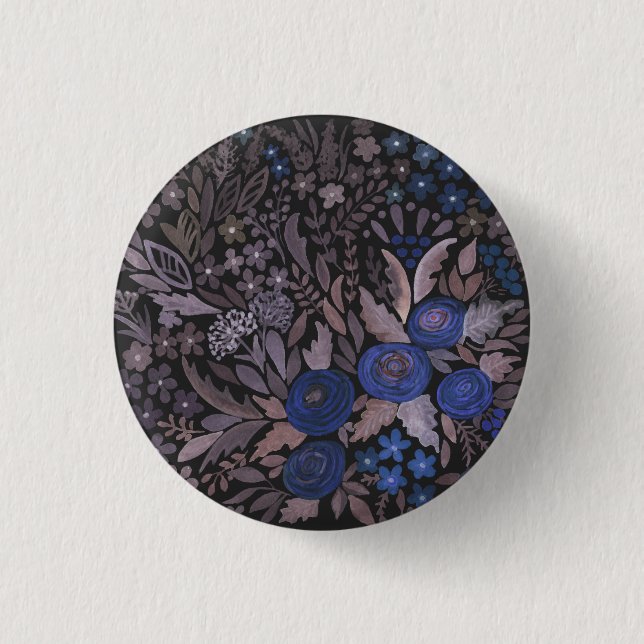 Badge Rond 2,50 Cm Watercolor floral small flowers navy roses (Devant)