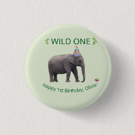 Badge Rond 2,50 Cm Wild One Elephant Birthday Accent