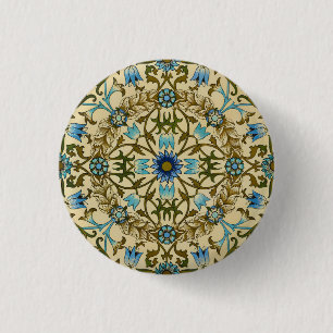 Badge Rond 2,50 Cm William Morris Vintage Blue Motif Sans Couture