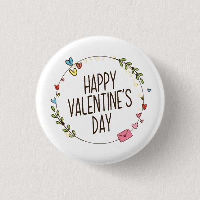 Badge Rond 2,50 Cm Wreath Heureuse Sainte-Valentin simple| Bouton de  (Devant)