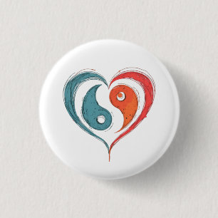 Badge Rond 2,50 Cm Yin Yang équilibre cardiaque Artistique