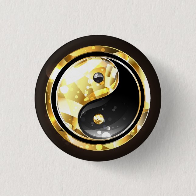 Badge Rond 2,50 Cm Yin Yang or sur noir (Devant)