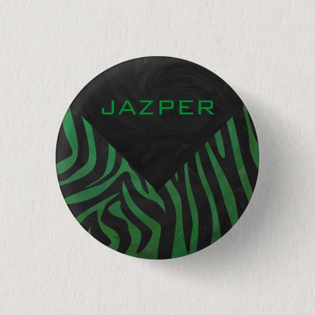 Badge Rond 2,50 Cm Zebra Monogramme noir et vert (Devant)