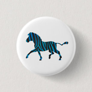 Badge Rond 2,50 Cm Zèbre Noir et Bleu Silhouette