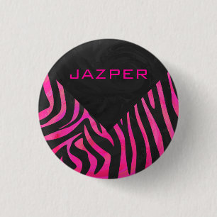Badge Rond 2,50 Cm Zèbre noir et rose chaud monogramme