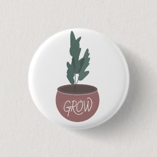 Badge Rond 2,50 Cm ZZ Botanique Houseplants Plante Pot Vert