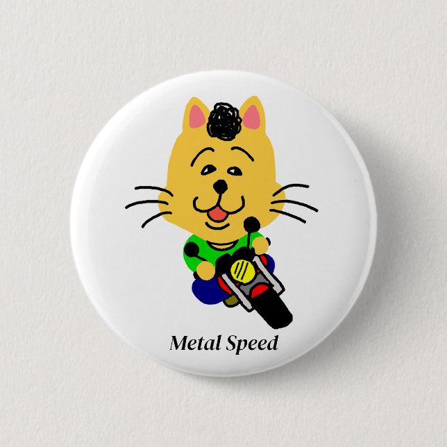 BADGE ROND 5 CM メタルスピード　全開ネコちゃん　ホワイト (Devant)