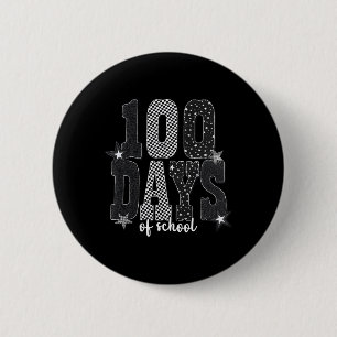 Badge Rond 5 Cm 100 Jours D'école Drôle À Carreaux Noir Et Blanc L