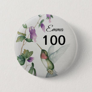 Badge Rond 5 Cm 100e anniversaire Bouton Fleurs d'oiseaux