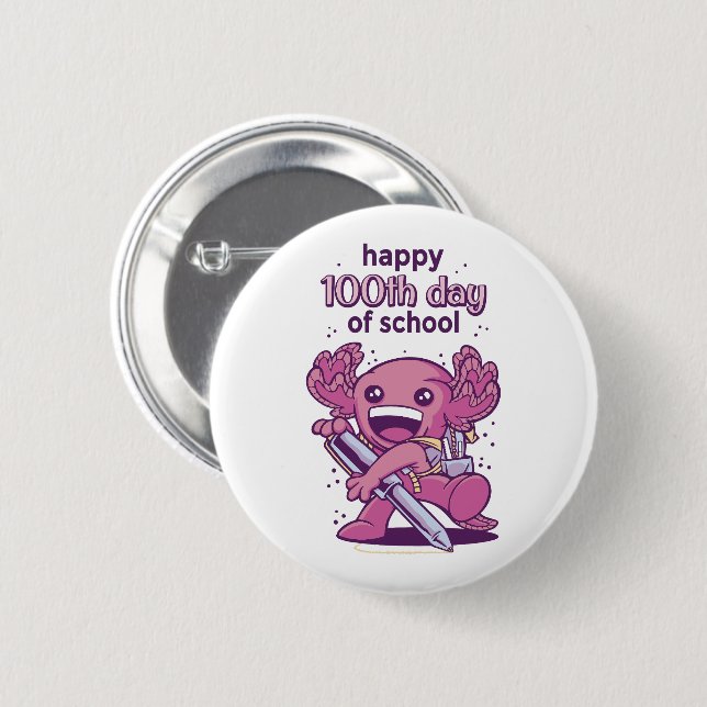 Badge Rond 5 Cm 100ème jour d'invitation à l'école (Devant & derrière)