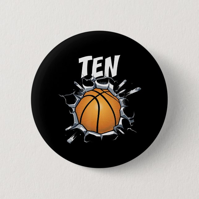 Badge Rond 5 Cm 10 ans Basketball Anniversaire Fête 10e Garçon (Devant)