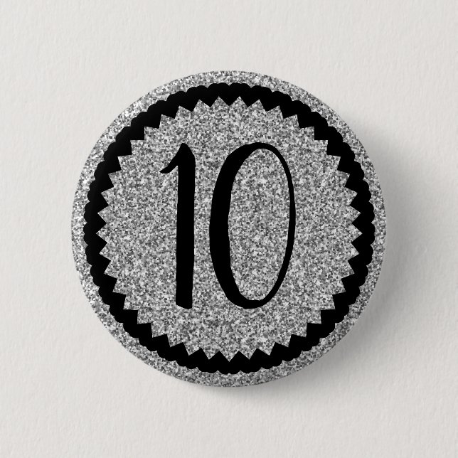 Badge Rond 5 Cm 10e anniversaire Parties scintillant d'argent clas (Devant)