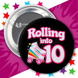 Badge Rond 5 Cm 10e anniversaire Roller Patinage 10 ans