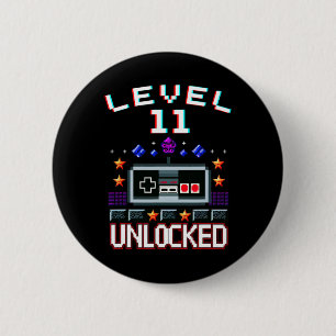 Badge Rond 5 Cm 11e anniversaire garçon niveau 11 déverrouillé jeu