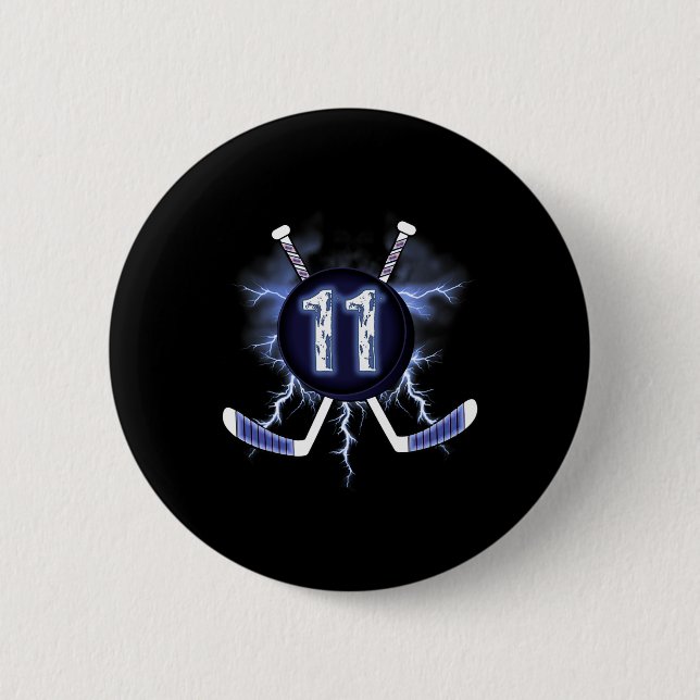 Badge Rond 5 Cm 11e anniversaire - Hockey sur glace 11 ans (Devant)