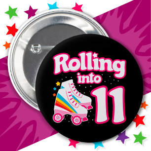 Badge Rond 5 Cm 11e anniversaire Roller Patinage 11 ans