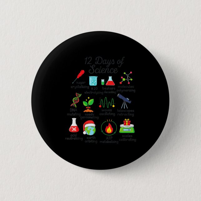 Badge Rond 5 Cm 12 Days Of Science Funny Science Teacher Christmas (Devant)