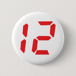 Badge Rond 5 Cm 12 douze réveil rouge numéro numérique