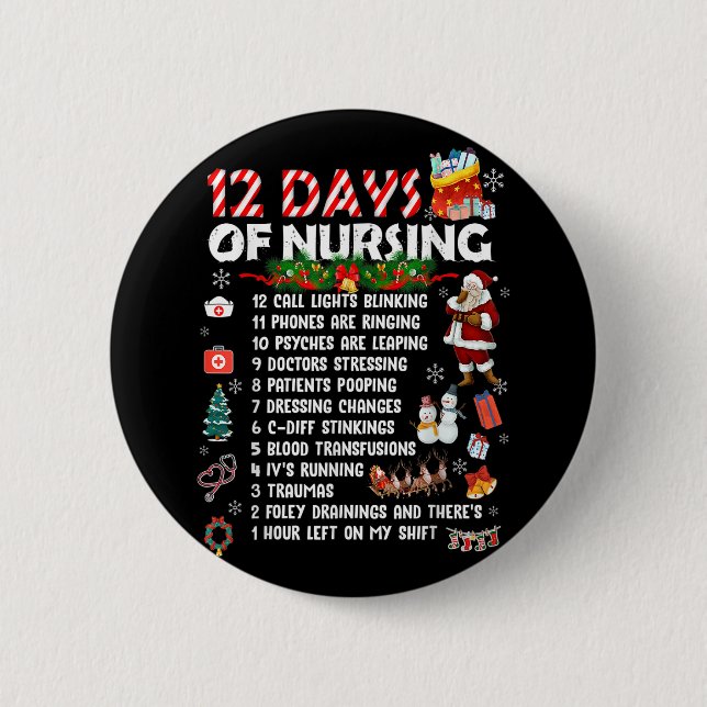 Badge Rond 5 Cm 12 jours de soins infirmiers Stethoscope RN & LPN  (Devant)