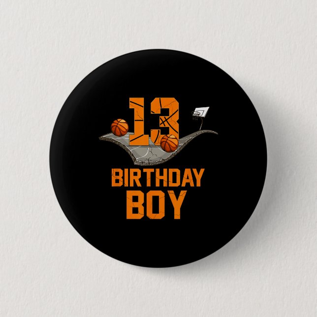 Badge Rond 5 Cm 13e anniversaire Bysketbyll Jersey 13 ans Garçon (Devant)