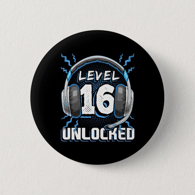 Badge Rond 5 Cm 16 Jeu Vidéo Déverrouillé 16e Anniversaire Jeu Pc  (Devant)