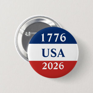 Badge Rond 5 Cm 1776 États-Unis 2026 Rouge Blanc et Bleu Patriotiq