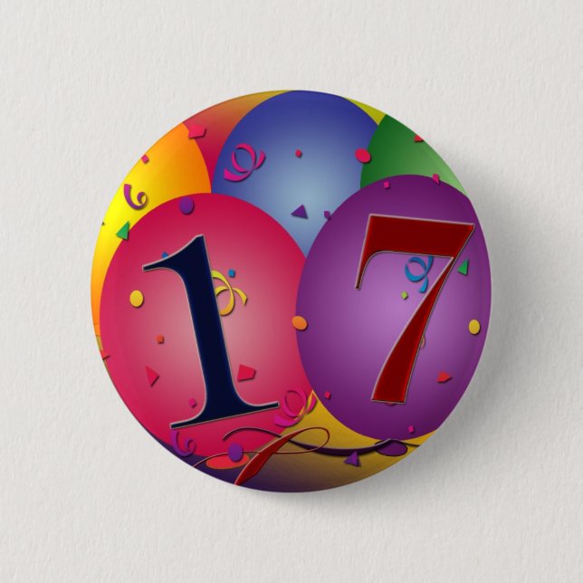 Badge Rond 5 Cm 17 ans !  Ballons d'anniversaire (Devant)