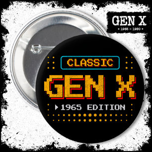 Badge Rond 5 Cm 1965 Gen X Classic Retro Gamer Jeu Anniversaire