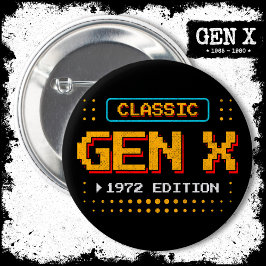 Badge Rond 5 Cm 1972 Gen X Classic Retro Gamer Jeu Anniversaire
