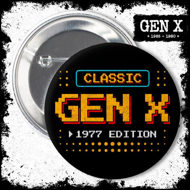 Badge Rond 5 Cm 1977 Gen X Classic Retro Gamer Jeu Anniversaire (Créateur téléchargé)