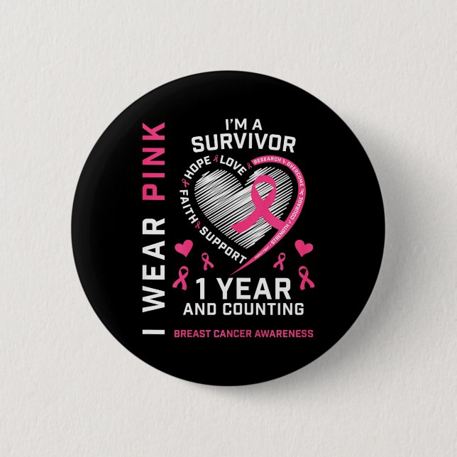 Badge Rond 5 Cm 1 an Cancer Libre Maman Pink Sensibilisation Danse (Devant)