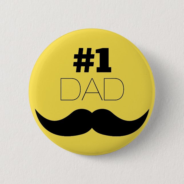 Badge Rond 5 Cm #1 Papa Mustache jaune - Numéro un (Devant)