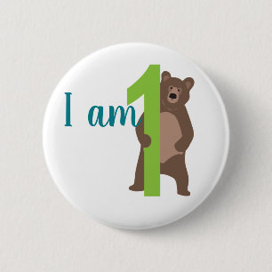 Badge Rond 5 Cm 1er anniversaire Ours Brown moderne