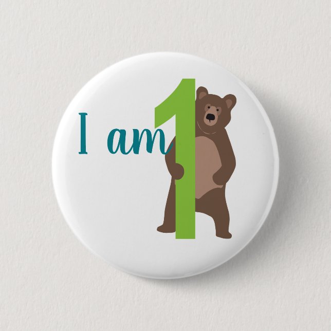 Badge Rond 5 Cm 1er anniversaire Ours Brown moderne (Devant)