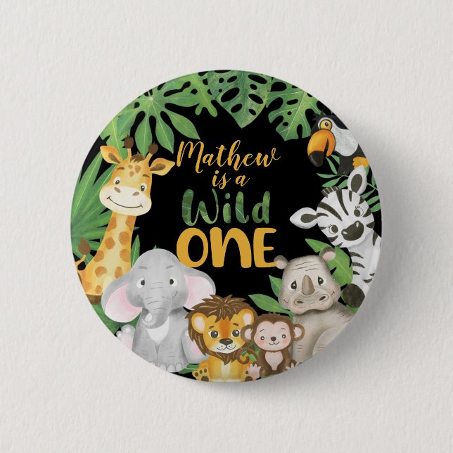 Badge Rond 5 Cm 1er anniversaire Wild One Safari Jungle Thème (Devant)