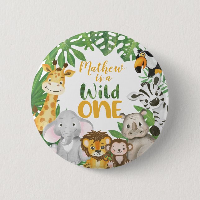 Badge Rond 5 Cm 1er Anniversaire Wild One Safari Jungle Theme Butt (Devant)