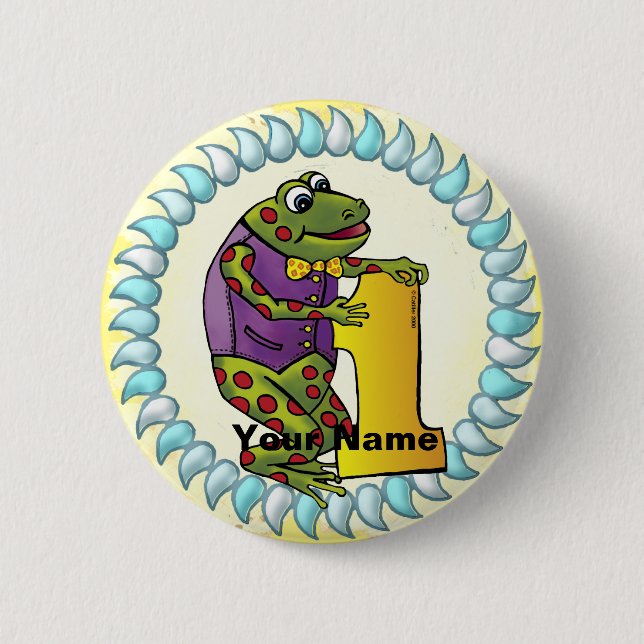 Badge Rond 5 Cm 1er bouton épingle de grenouille anniversaire (Devant)